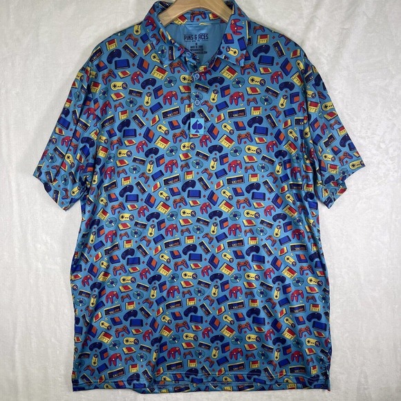 RARE Pins And Aces Nintendo N64 NES Play Station Men's XL Golf Polo Shirt - Picture 2 of 4